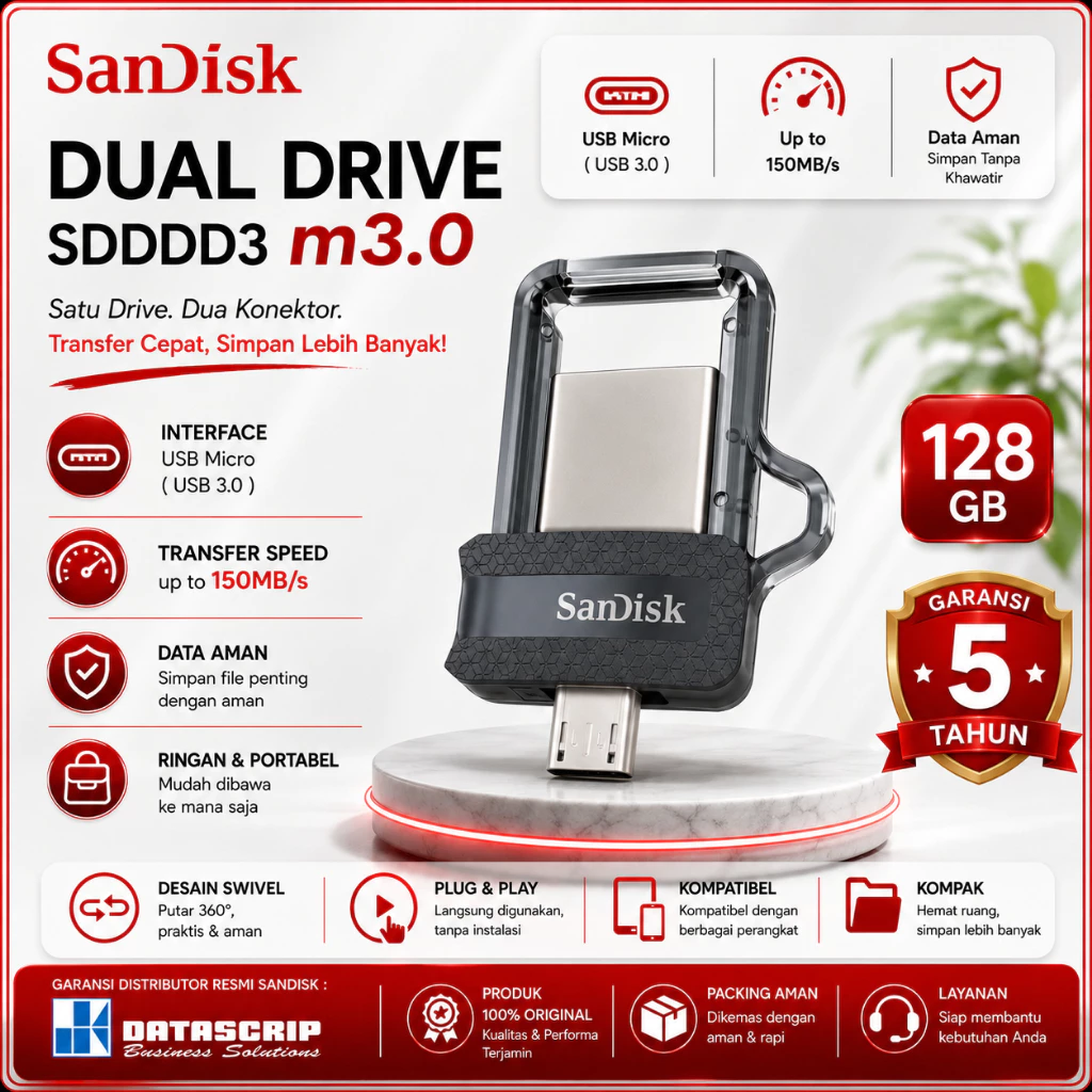 SANDISK SDDD3 Flashdisk Otg Dual Drive M3.0 32Gb / 64Gb /128Gb Usb3.0