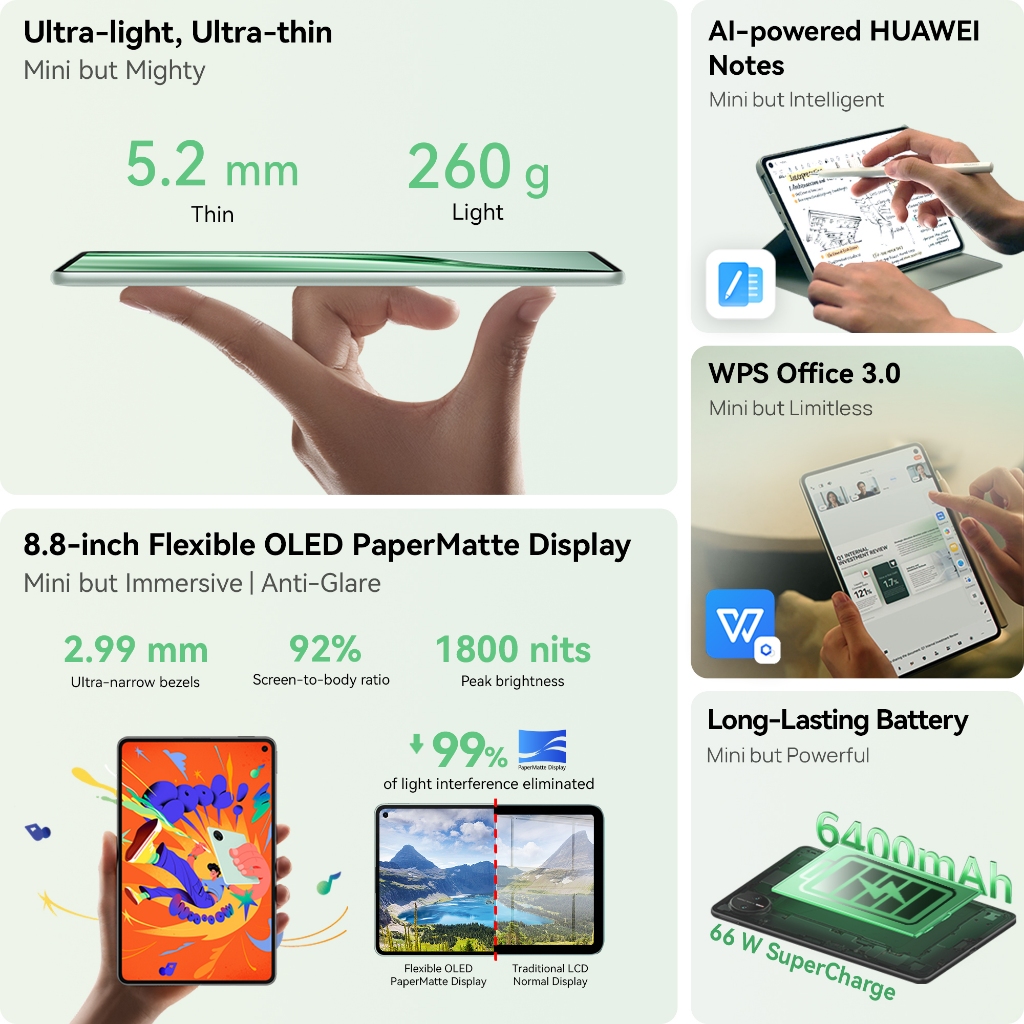[8.8 s/d 20%*] HUAWEI MatePad Mini 12GB + 256GB Tablet / Ultra-light, Ultra-thin / 8.8" Flexible OLED PaperMatte Display / AI WPS Office 3.0 - Gambar 2