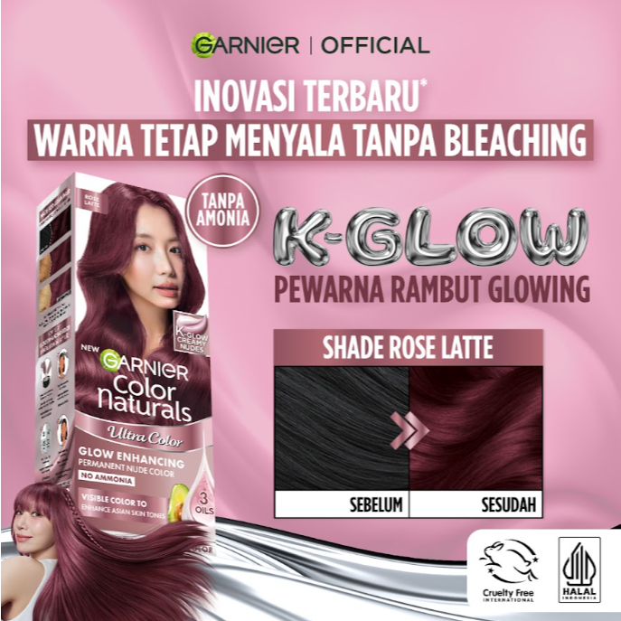 [INOVASI BARU] Garnier Hair Colour K-Glow Big Kit 105ml - Hair Color Korean Glow Kglow Enhancing Permanent Cat Rambut Tanpa Amonia Creamy Nudes Nyala Tanpa Bleaching Semir Rambut