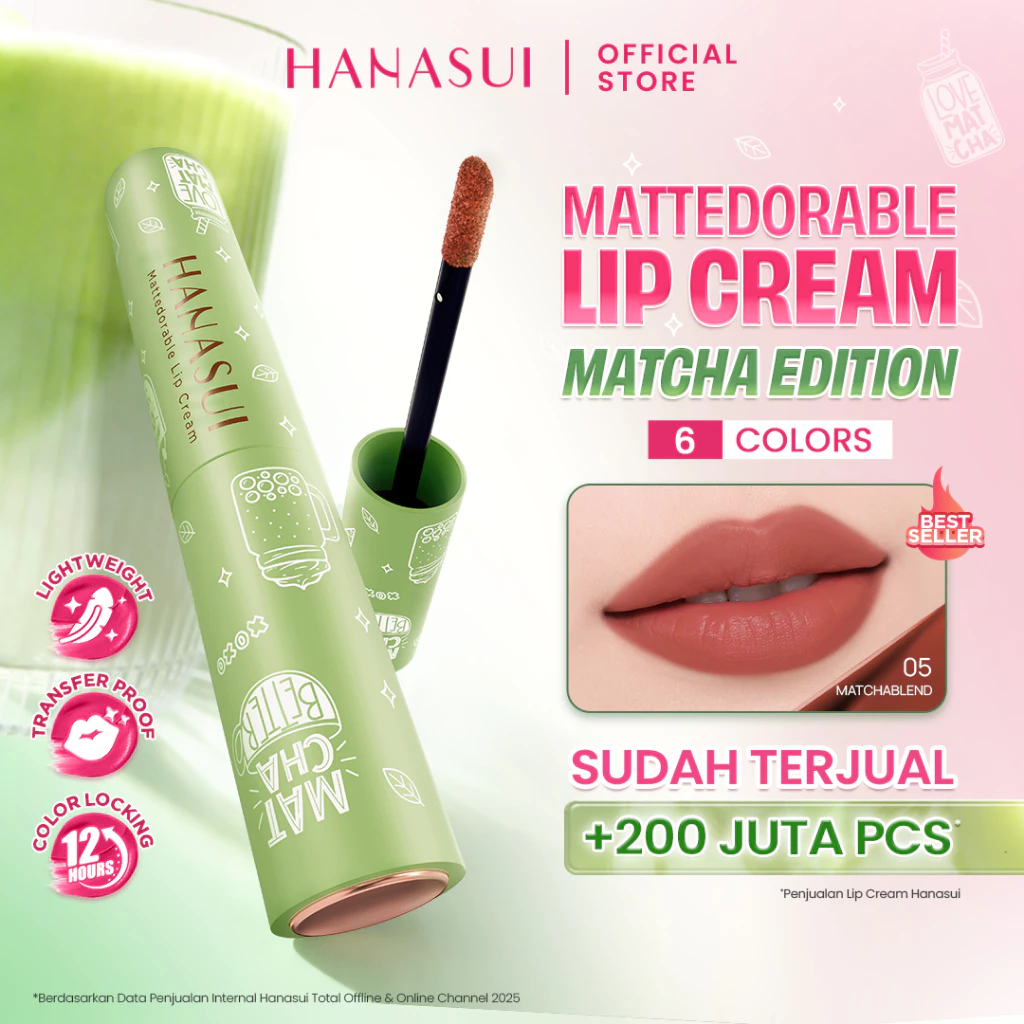 Hanasui Mattedorable Lip Cream Matcha Latte Edition - Lip Cream Double Mouisturizing With Vitamin E Pigmented Velvet Finish & Non - Transferable