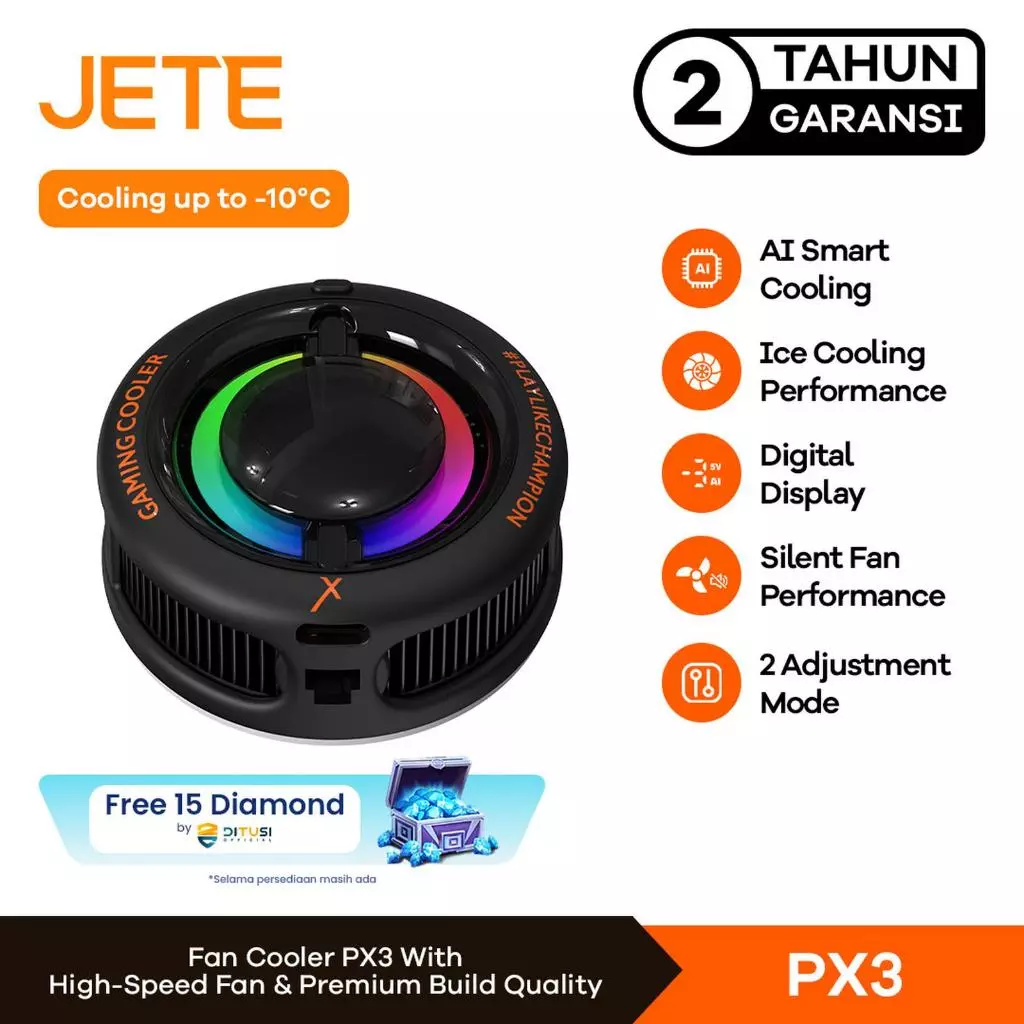 Pendingin HP JETE PX3 Magnetic dan Klip Cooling Peltier Gamepad Gaming Kipas Game Silent Anti Panas RGB Portable Radiator Fan Cooler with digital display
