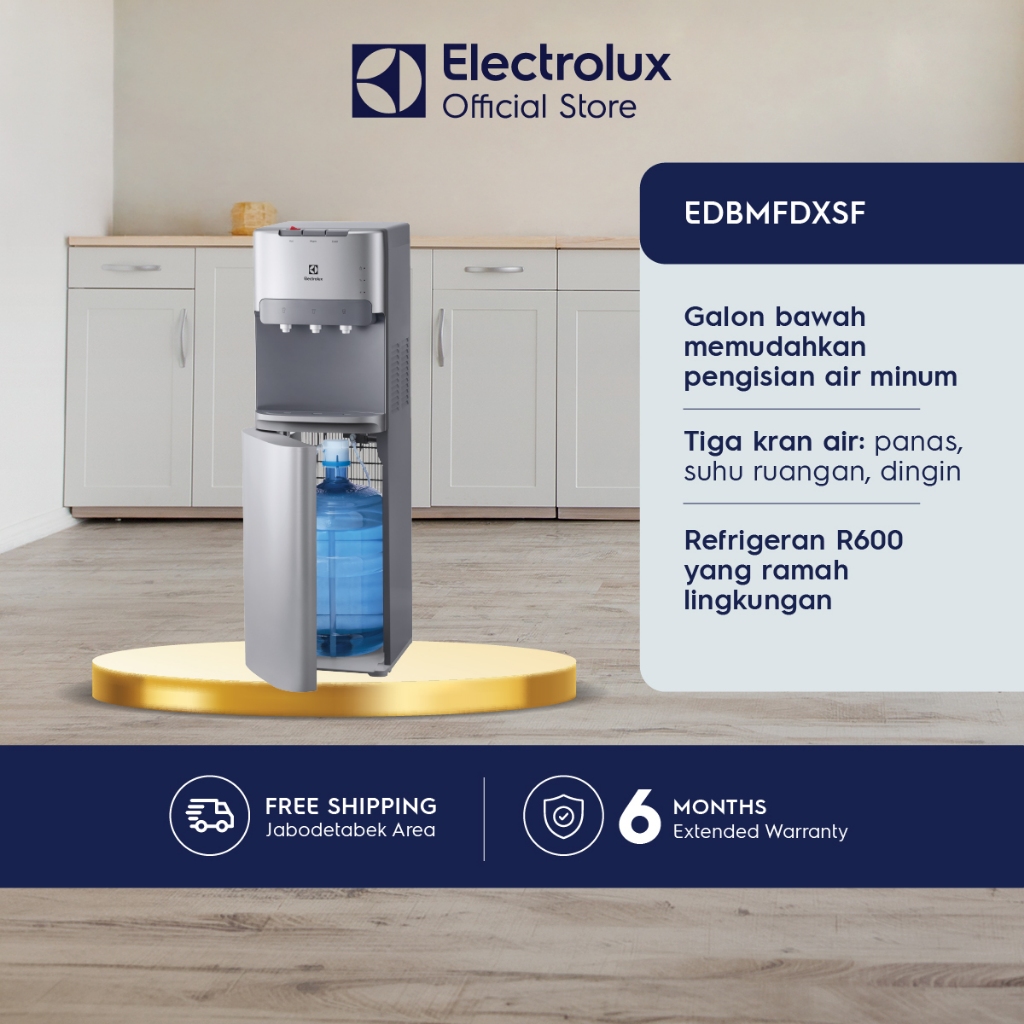 JABODETABEK - Electrolux Dispenser Air Galon Bawah Silver - Child Lock- Kompresor R600 Ramah Lingkungan - Air Sedingin Kulkas - EDBMFDXSF