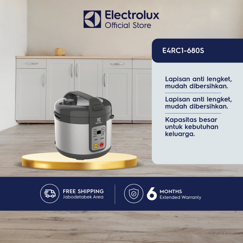Electrolux Rice Cooker 1.8 liter Multi cooker Masak nasi, sup dan kue Panci anti lengket Penanak nasi E4RC1-680S