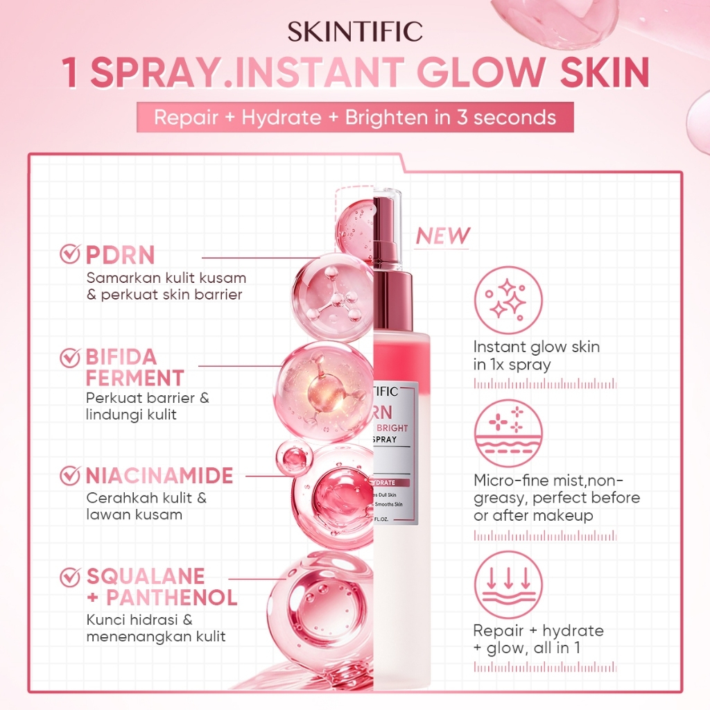 NEW LAUNCH / SKINTIFIC - 2IN1 Fast Make-up Set / Glowing Tone-up Natural Glow 2PCS PDRN Radiance Bright Serum Spray 100ml & Blurring Skin Tint Perfect Coverage Flawless BB CC Cream Tinted Foundation Instant Glass Skin Skincare Bundle - Gambar 2