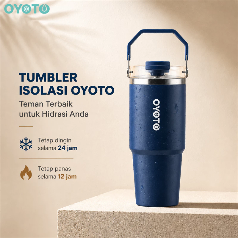 OYOTO Tumbler Portable Bottle Tumbler Stainless Kapasitas 900ml Tahan Panas Stainless Steel 304 Tahan Karat 1 Cara With Handle - Gambar 3