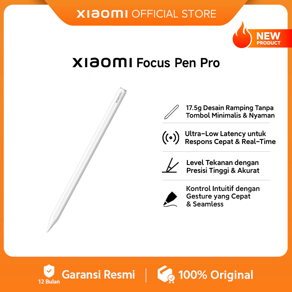 Xiaomi Focus Pen Pro / Desain Ramping Tanpa Tombol yang Minimalis & Nyaman / Ultra Low Latency untuk Respons Cepat & Real-Time / Level Tekanan dengan Presisi Tinggi & Akurat / Kontrol Intuitif dengan Gesture yang Cepat & Seamless / Smart Pen [Xiaomi Offic