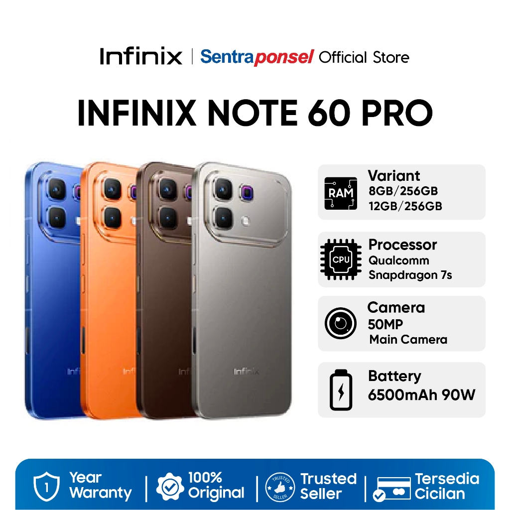 Infinix Note 60 Pro 8/256GB 12GB/256GB Snapdragon 7s Gen 4 50MP 6500 mAh 90W - Garansi Resmi
