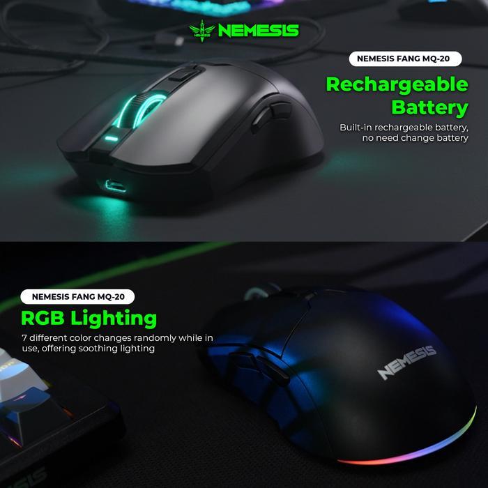 NYK Nemesis Fang MQ20 / MQ-20 Mouse Wireless Dual Mode Rechargeable Battery with Ambidex Design - Gambar 2