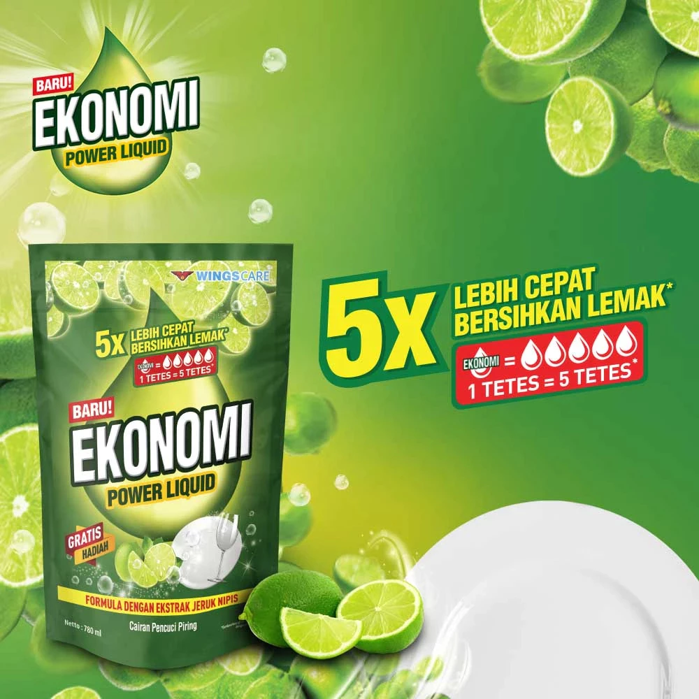Ekonomi Power Liquid Sabun Cuci Piring Jeruk Nipis Pouch 1550 gr x2 - Gambar 3