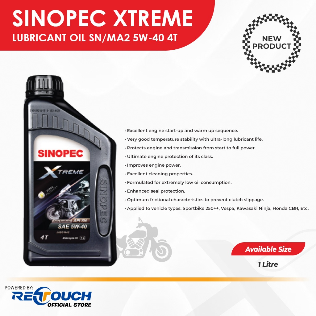 Sinopec Oli Motor 4T Asli Full Synthetic SN SL MA2 MB 5W-40 10W-40 10W-30 15W-40 20W-50 Oli Mesin Matic B3b3k Sport 0.8L 1L Halus Irit BBM
