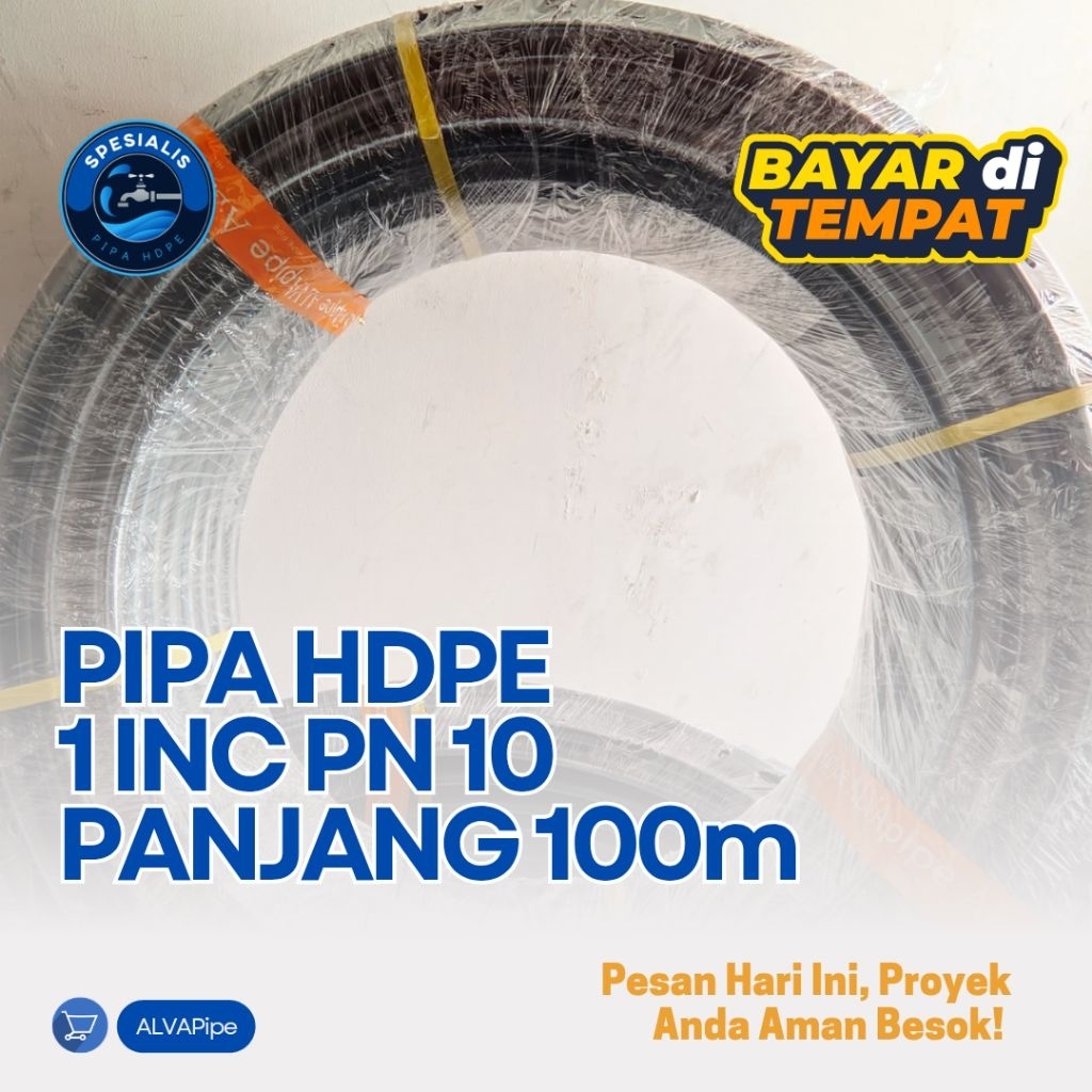 PIPA HDPE 1 Inc Pn 10 PANJANG 100 Meter. HARGA TERMURAH DAN BANYAK DISKON UNTUK PEMBELIAN DALAM JUMLAH BANYAK