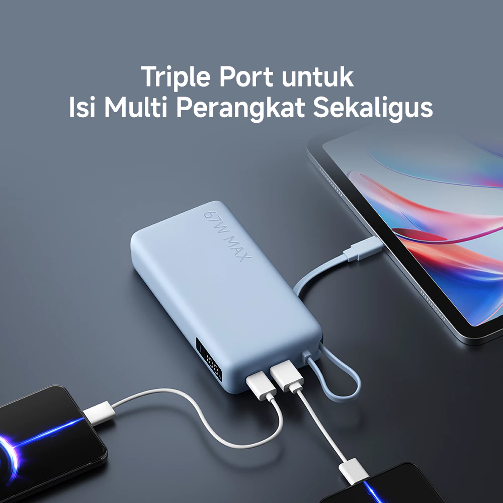 Xiaomi 67W Power Bank 20000mAh (Integrated Cable) / Fast Charging 67W &Self-Charging 65W / Layar Digital untuk Indikator Baterai Instan / Triple Port untuk Isi Multi Perangkat Sekaligus / [Xiaomi Official Store] - Gambar 4