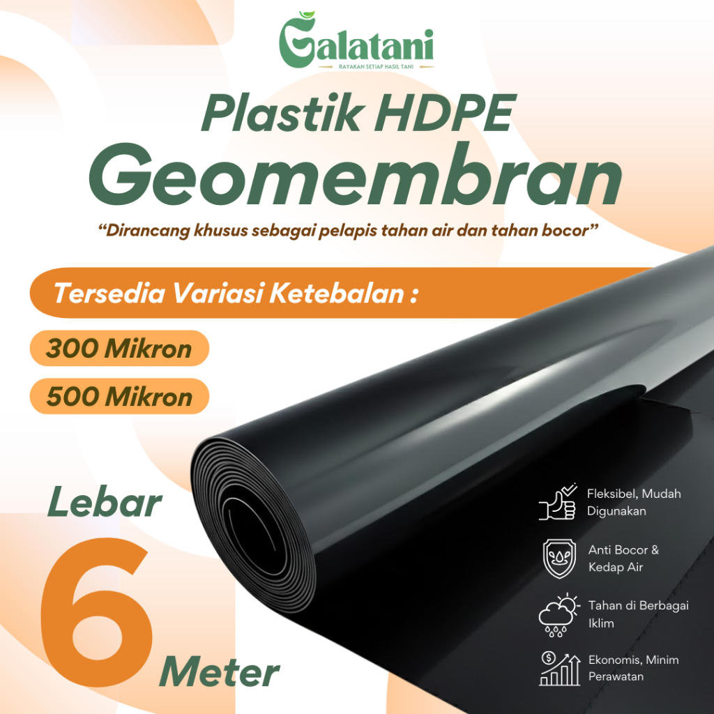 Plastik HDPE Geomembrane Lebar 6 Meter Tebal 300 Mikron 500 Mikron