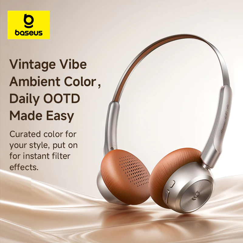 Baseus Bass BH1 Air Wireless Headphones Retro Two-Tone Style 90g Lightweight Design - Gambar 3