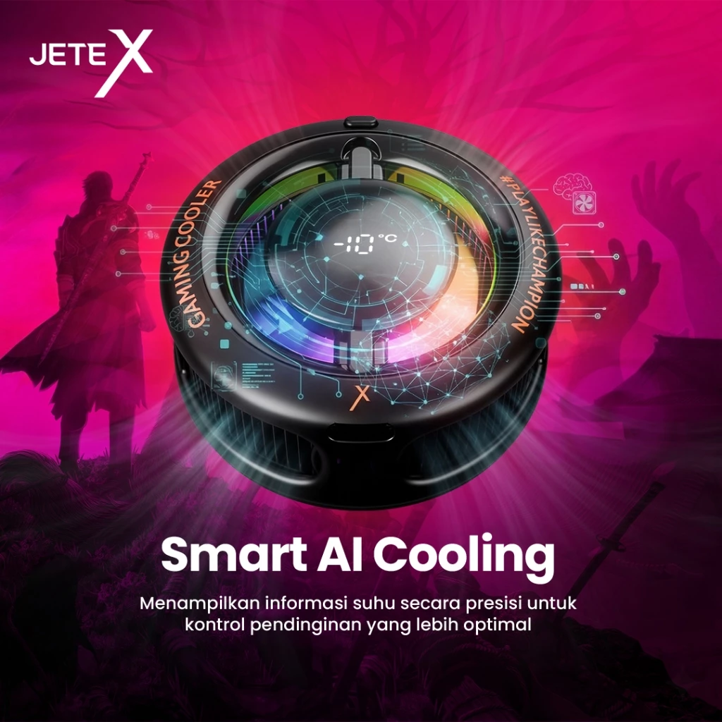 Pendingin HP JETE PX3 Magnetic dan Klip Cooling Peltier Gamepad Gaming Kipas Game Silent Anti Panas RGB Portable Radiator Fan Cooler with digital display - Gambar 2