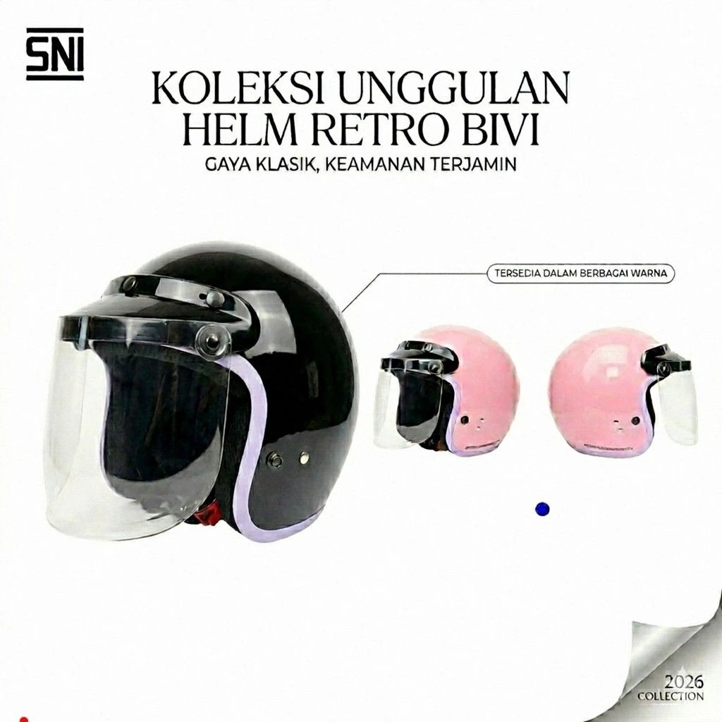 Helm Bogo - Hlem REtro Klasik BIVI PREMIO LIST UNGGU Half Face Wanita Dewasa SNI