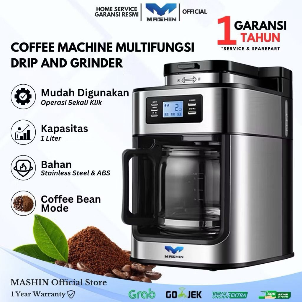 Mashin - Coffe Maker Americano Mesin Kopi Single Heater Grinder 1 Liter