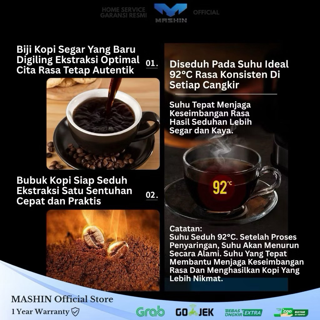 Mashin - Coffe Maker Americano Mesin Kopi Single Heater Grinder 1 Liter - Gambar 4