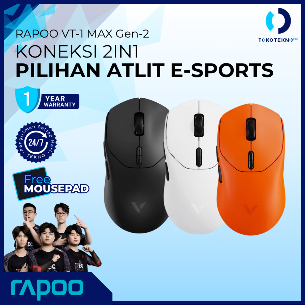 Rapoo VT1/VT-1 MAX Gen-2 Mouse Wireless 49g Lightweight  Gaming 8K Polling Rate PAW3950