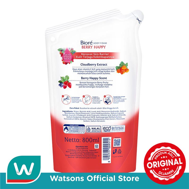 Biore Body Foam Sabun Mandi Cair Berry Happy Pouch 800ml - Glowing Nourished Skin Look - Gambar 3