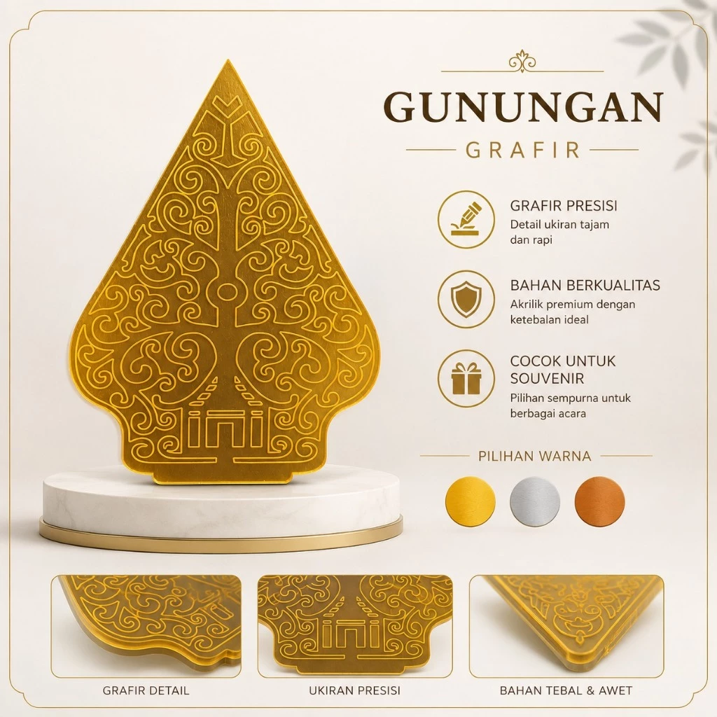 gunungan wayang  grafir garis line accessoris dekorasi hiasan mahar tema jawa akrilik gold rosegold silver