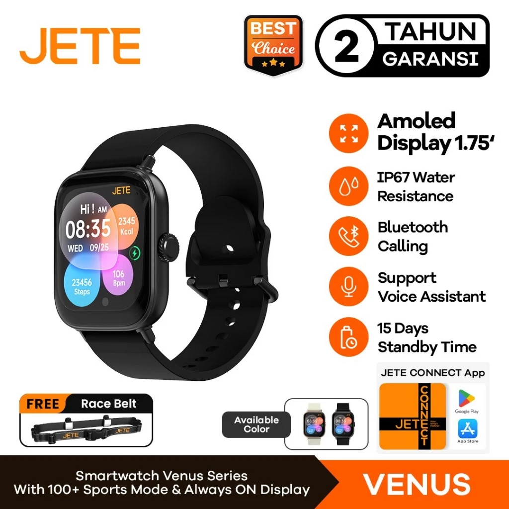 Smartwatch Amoled JETE Venus SPO2 BT Calling IP67 100 Sport Mode - Garansi 2 Tahun (RTL)