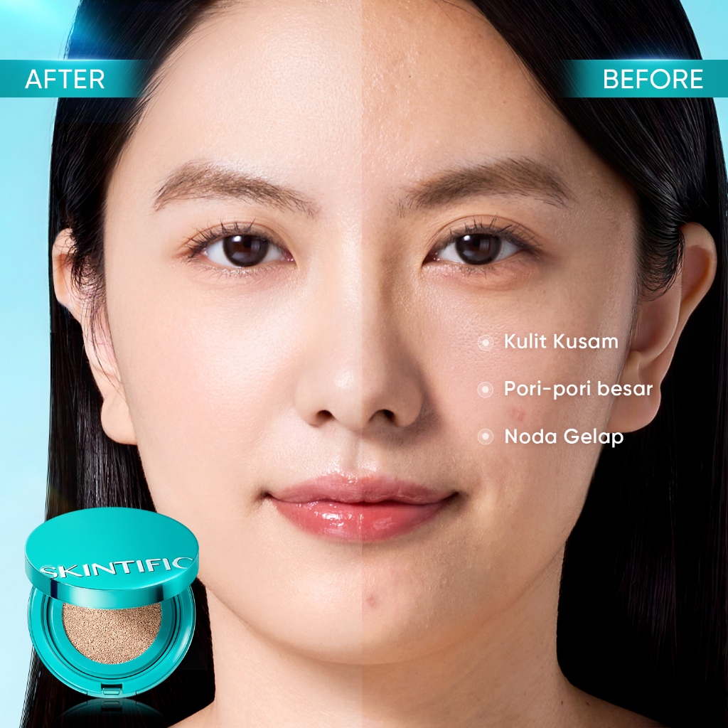SKINTIFIC / 2PC Makeup Set - perfect stay serum matte cushion foundation spf 50 pa++++& Lip Serum Brightening Lip Treatment Glowing Lip Care High-Coverage Bedak BB&CC Cream Skin Tint lip gloss sun protection - Gambar 3