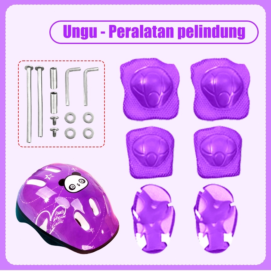 Matougui sepatu roda/Sepatu es untuk anak-anak beserta perlengkapan pelindung yang serasi, helm, baut, pelindung lutut, dan sebagainya. - Gambar 4
