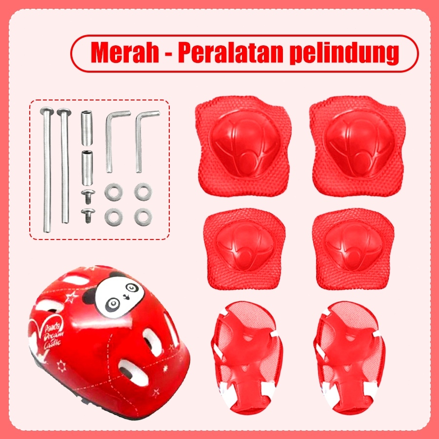 Matougui sepatu roda/Sepatu es untuk anak-anak beserta perlengkapan pelindung yang serasi, helm, baut, pelindung lutut, dan sebagainya. - Gambar 3