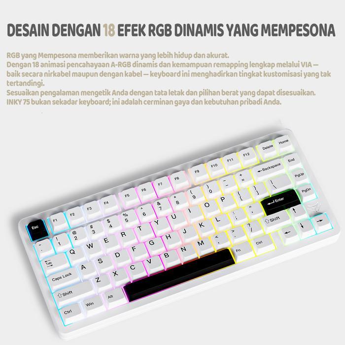 ELEC FOX / ELECFOX Inky-75 / Inky 75 Mechanical Keyboard 75% RGB Gaming Keyboard 3in1 Connection - Gambar 4