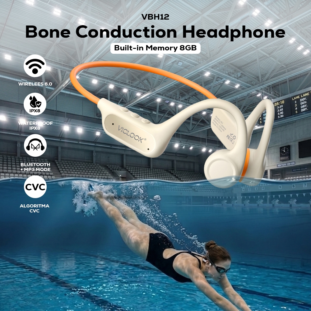 MATEI COD Open Ear Earphone Bluetooth VBH12 Swimfree Waterproof IPX68 Sport Headset Bone Conduction TWS Renang V6.0