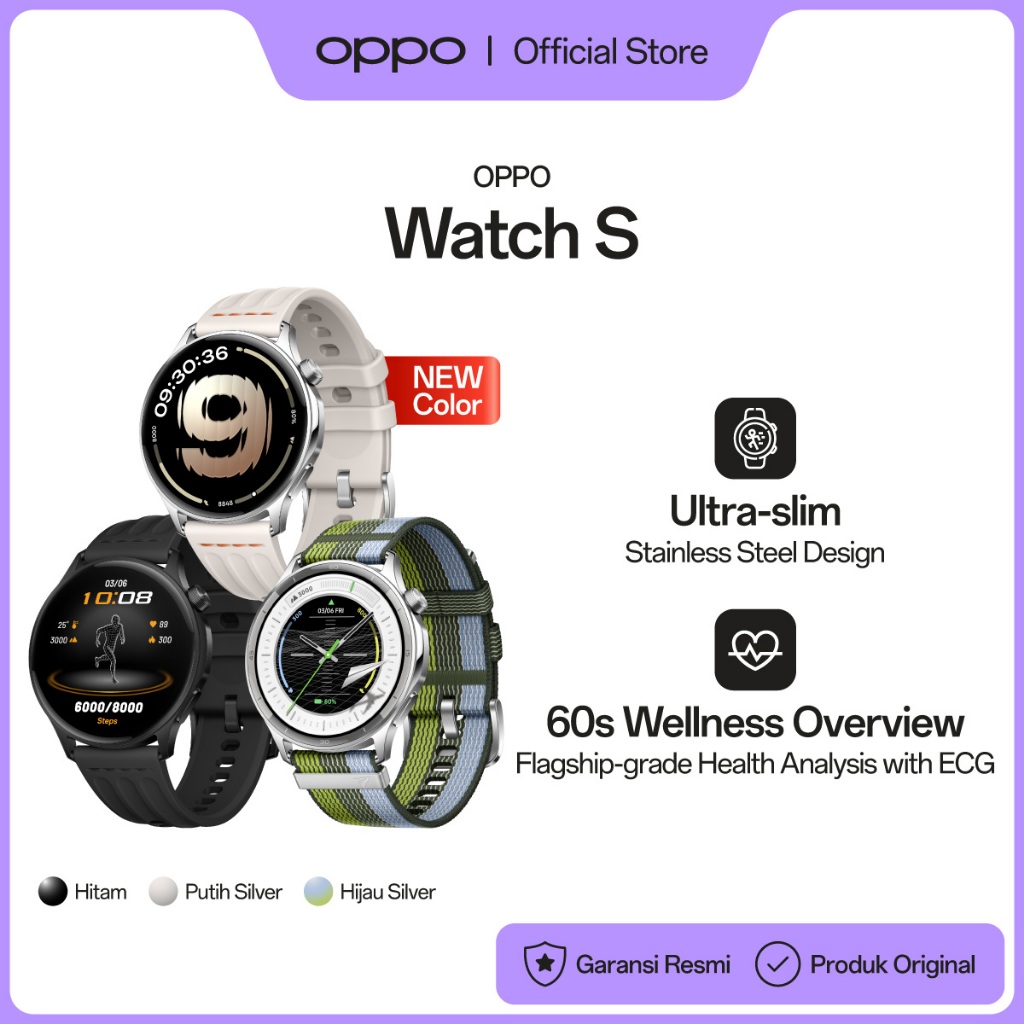 [NEW] OPPO Watch S Smartwatch for Running, Fitness & Health [Ultra-slim Stainless Steel Design, Advanced Tracking for Major Workouts, 60s Wellness Overview] - Gambar 3