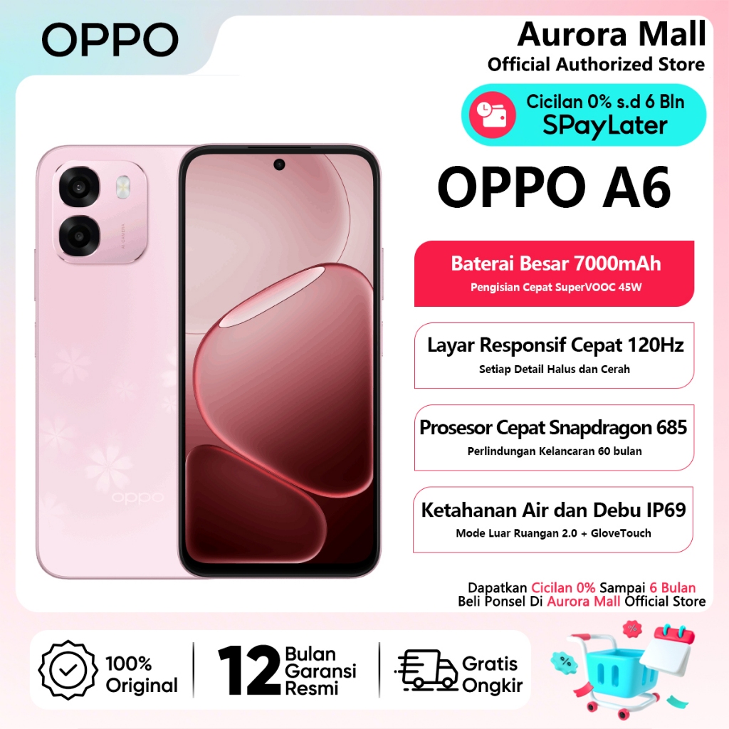 OPPO A6 6/128GB 6/256GB (6GB+6GB Extended RAM) NFC 7000mAh Battery HP Garansi Resmi OPPO Indonesia