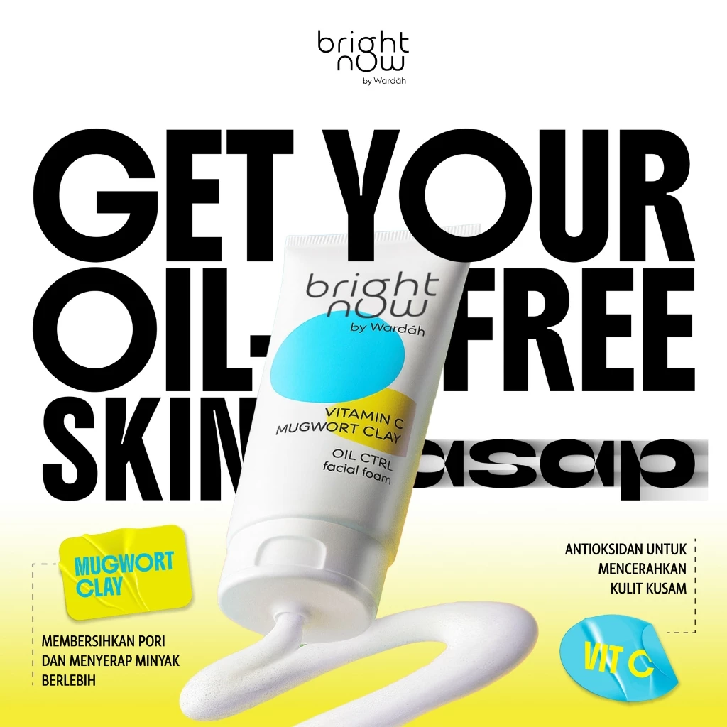 bright now by Wardah Vitamin C Mugwort Clay Oil Ctrl Facial Foam - Sabun Cuci Muka, Kurangi Kulit Kusam, Berminyak, Mengontrol Minyak Berlebih, Mencerahkan, Membersihkan Pori, Antioksidan, Komedo, Pori Besar, Instant Fresh, Normal to Oily Skin - Skincare - Gambar 3