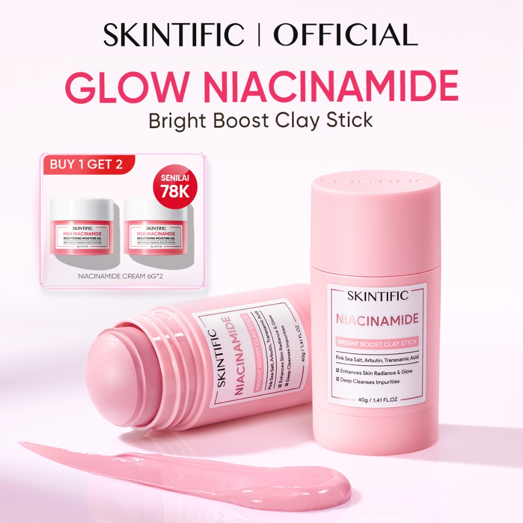 Skintific Niacinamide Bright Boost Clay Stick 40g Untuk Kulit Kusam Dan Sensitif