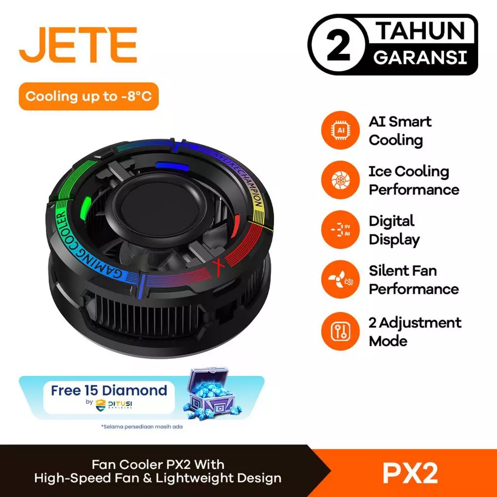 Pendingin HP JETE PX2 Magnetic dan Klip Cooling Peltier Gamepad Gaming Kipas Game Silent Anti Panas RGB Portable Radiator Fan Cooler with digital display