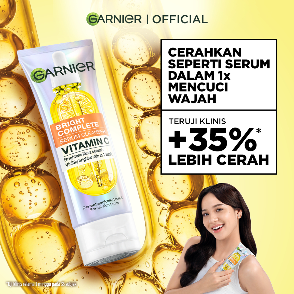 GARNIER Facial Wash Bright Complete Vitamin C Serum Cleanser 90ml / Skincare Pembersih Wajah Mencerahkan Seperti Serum Wash sabun cuci muka sabun muka glowing dan memutihkan face wash