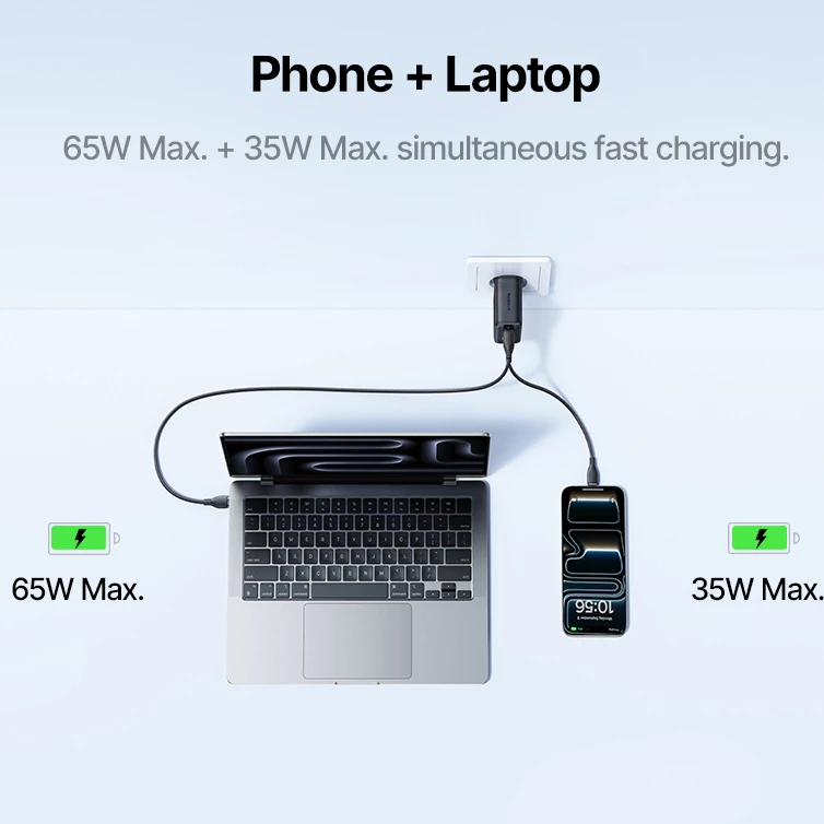 Baseus Enerfill FE22 2C+U PD 70W/100W Fast Charger Support Quick Charge 4.0 3.0 For Laptop - Gambar 4