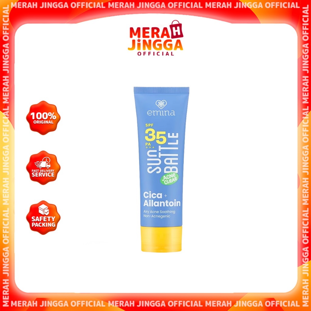 Emina Sun Battle SPF 35 PA +++ Acne Clear Cica + Allantoin Airy Acne Soothing 50 ml / Merah Jingga Official