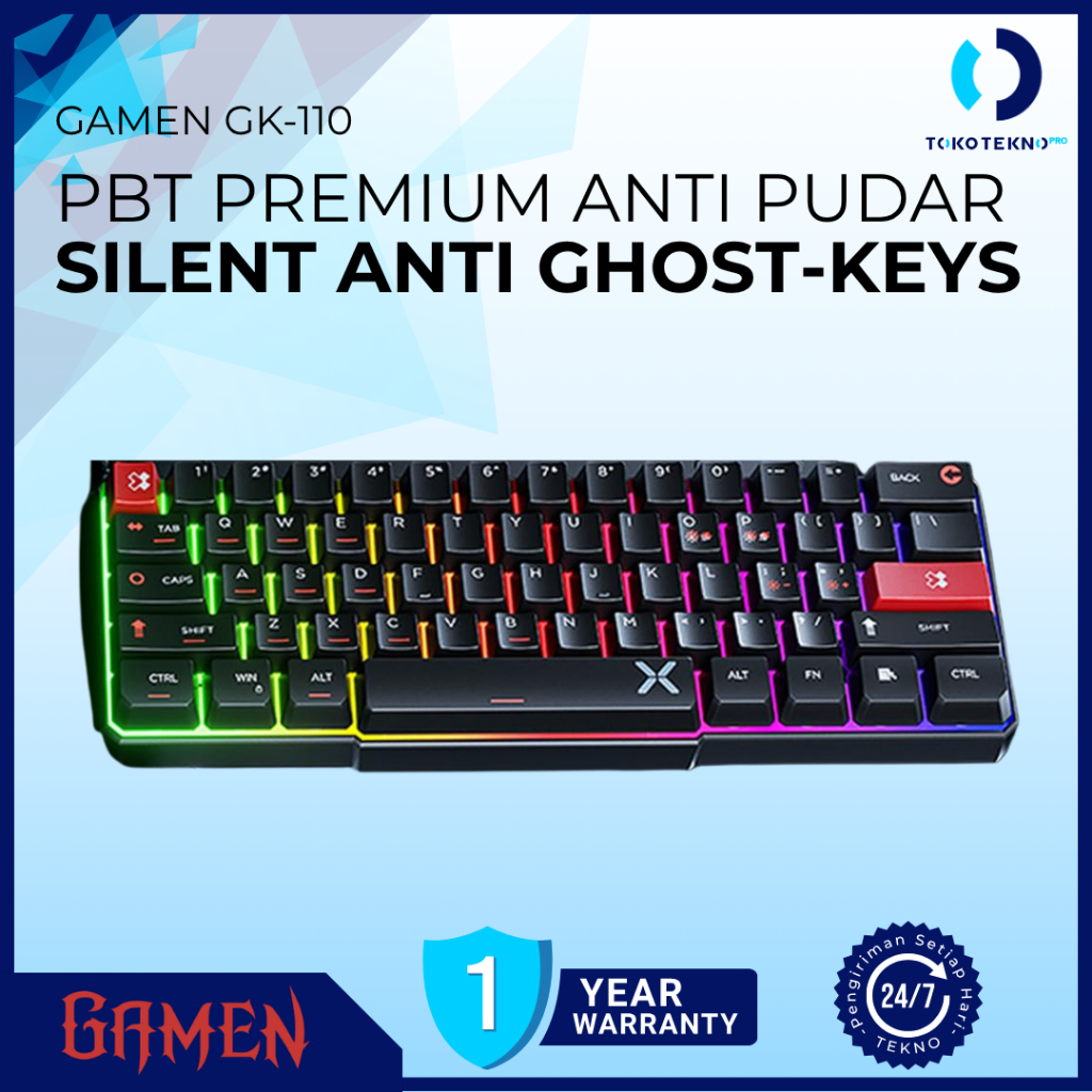 GAMEN GK110 / GK-110 Wired Gaming Keyboard Silence Anti Ghost Keys