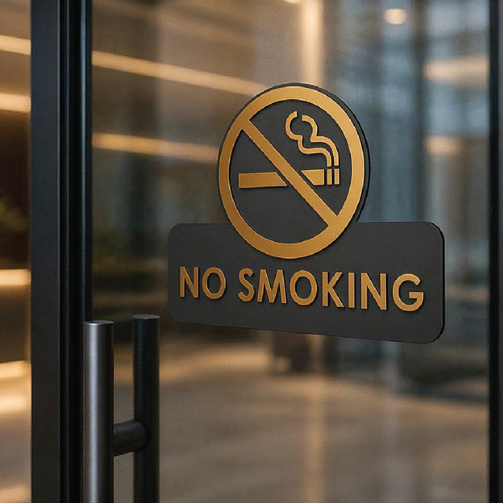 Papan Akrilik Timbul GOLD No Smoking Tanda Dilarang Merokok Penunjuk Ruangan - Gambar 3