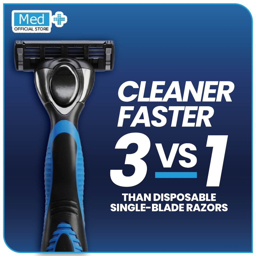 Med+ Disposable Shaver Pisau Cukur Pria 6 Cartridge + 1 Handle / Open-Flow Smooth Glide / Cukur Halus untuk Kulit Sensitif - Gambar 3