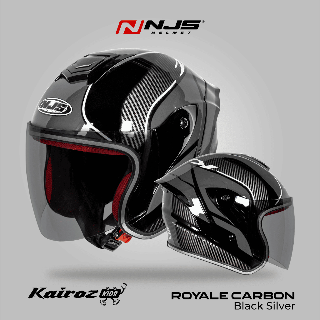 NJS Kairoz Kids Royale Carbon (FREE Mainan Anak) - Helm Anak Half Face / Helm Anak / Kairoz Anak / Helm Anak Motif / Kairoz Anak Motif / NJS ORI / SNI - Gambar 3