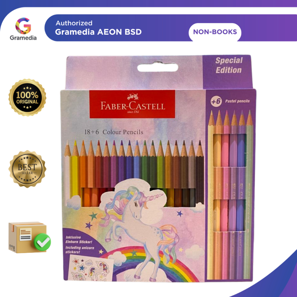 FABER Pensil Warna Special Edition Motif Unicorn Anak Non Toxic 18+6 Warna - Gramedia AEON BSD