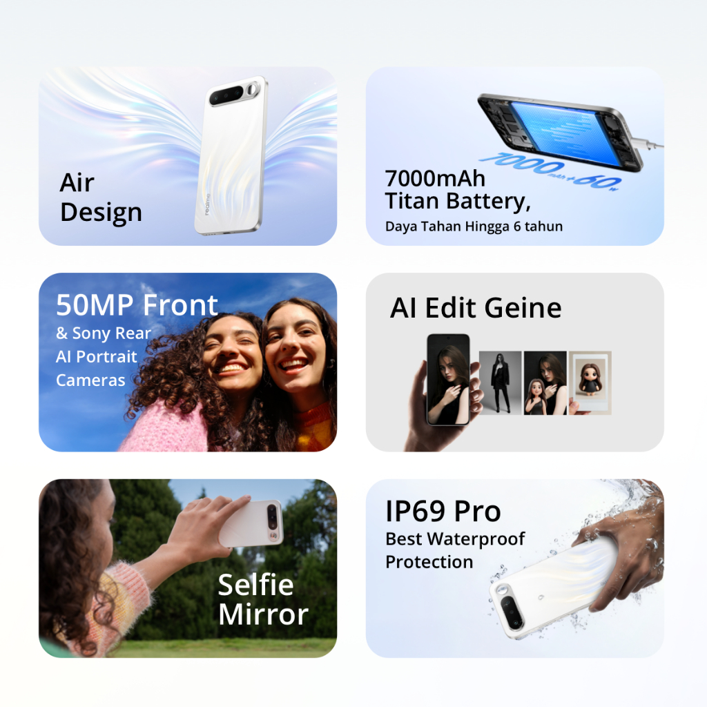 realme 16 5G 12GB+10GB*|256GB (Air design | 50MP Front & Sony Rear AI Cameras | Selfie Mirror | 7000mAh Titan Battery + 60W Ultra Charge | AI Instant Clip) - Gambar 4