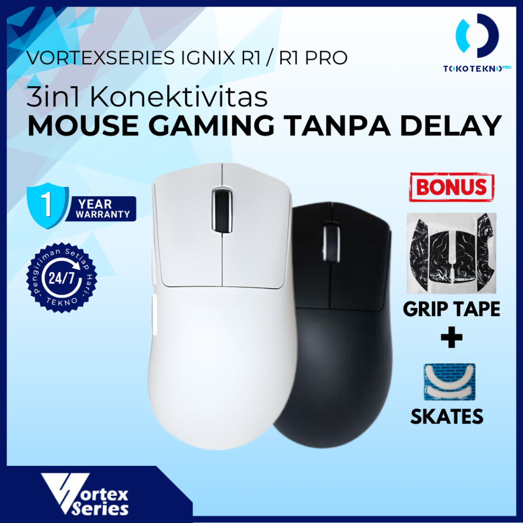 Vortexseries IGNIX  R1 / R1 Pro Vortex Wireless Gaming Mouse 3in1 Connection Ergo PixArt PAW 3311 / 3395 PRO