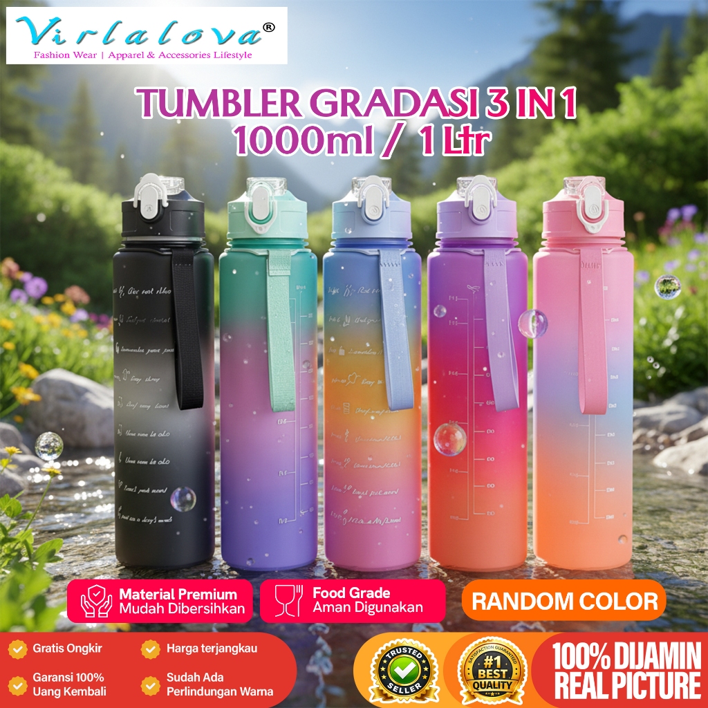 Virlalova Botol Sport 900ml Gradasi Random Color - Gambar 4