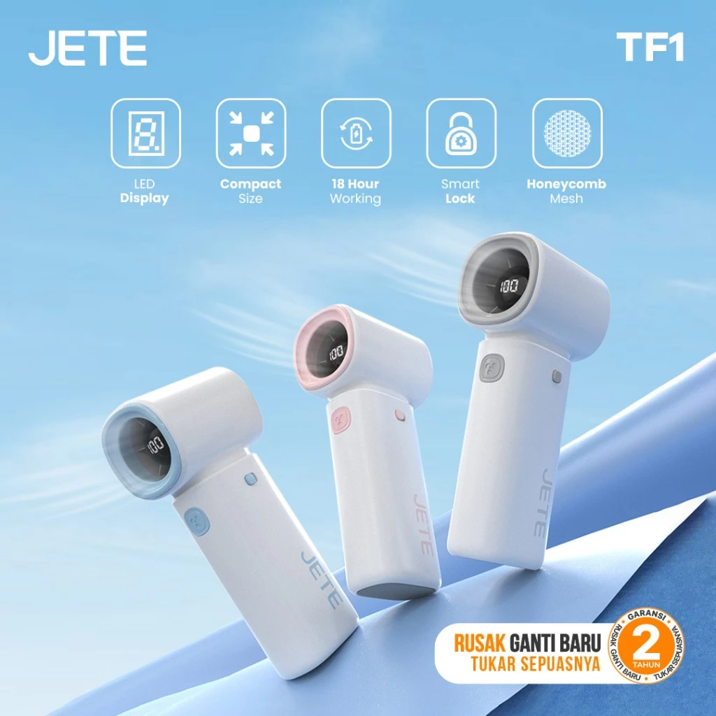 Kipas Angin Portable JETE TF1 Portable Mini Handheld Turbo Fan Adjustable 5 Level Kipas Tangan USB TYpe C Rechargeable Kipas Travel Portable (RTL)