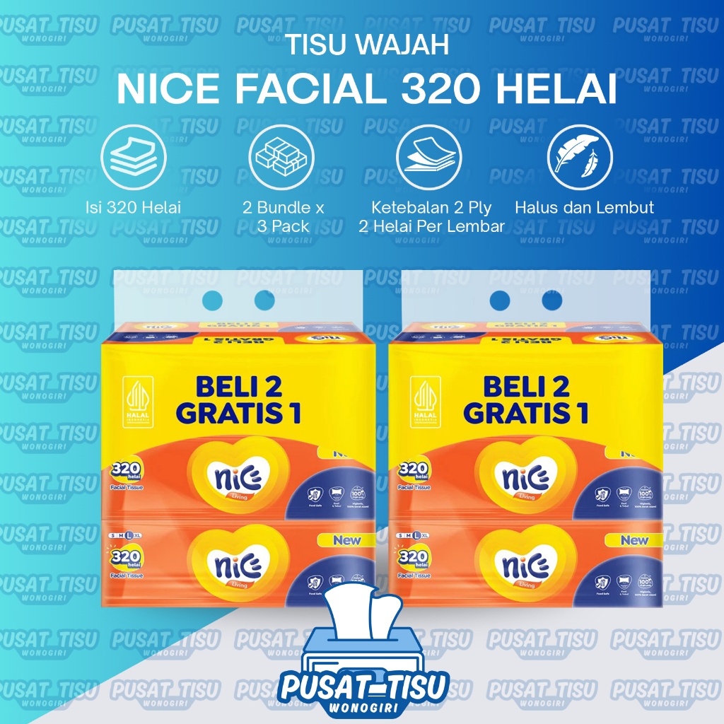 (2 BUNDLES) Nice 320 Facial Tissues, 3 Pack x 320 Sheets Facial Tissue ...