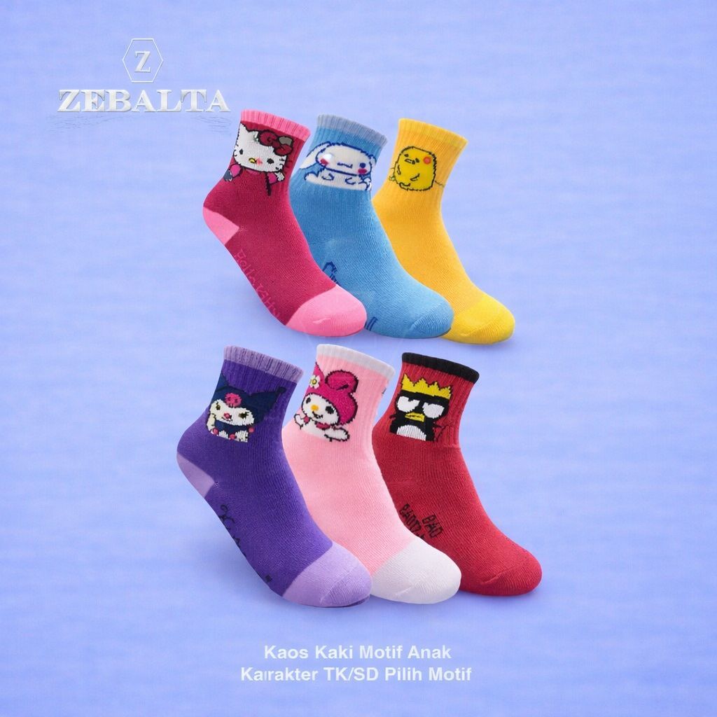 ZEBALTA - Kaos Kaki Motif Anak Karakter TK/SD Pilih Motif